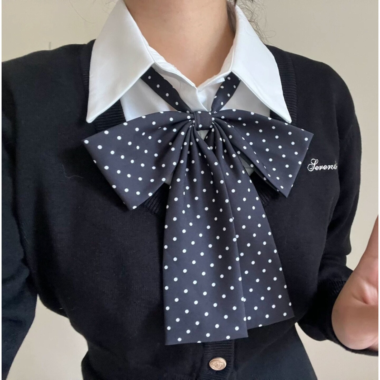 JK搭配波点长柄领结日系制服水手服蝴蝶结波点学院风校供感配饰女