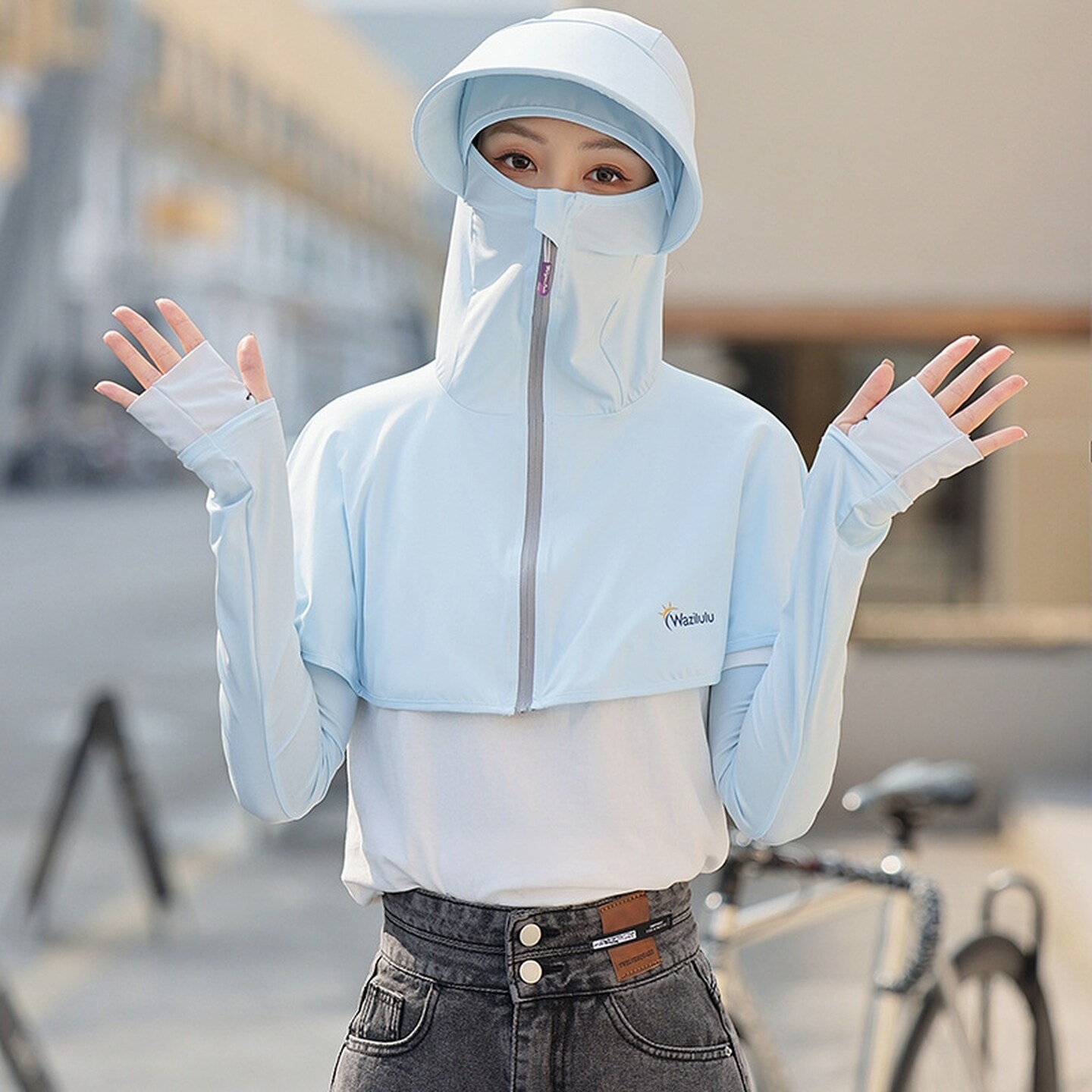 开车夏女防晒衣帽披肩披风斗篷全脸面遮脖子防晒神器一体防紫外线