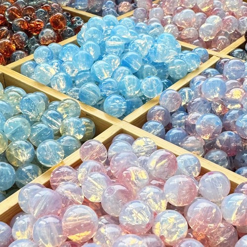 10mm冰裂琉玻璃珠手串爆花珠爆款手工diy串手链项链材料配件饰品