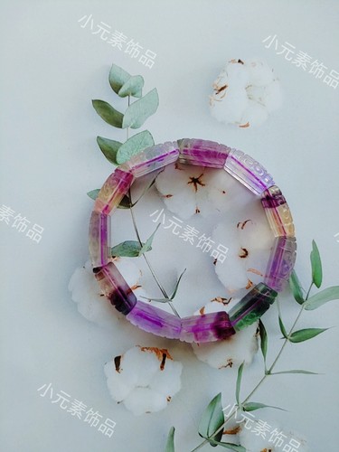 天然彩萤石回纹雕刻手排手镯单圈女晶莹剔透流行时尚潮流饰品