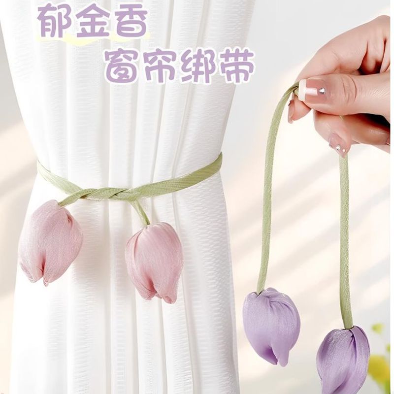 白纱帘捆绑带收拢装扎收拢束带固定高级感绑一对环窗帘扣花朵绳子