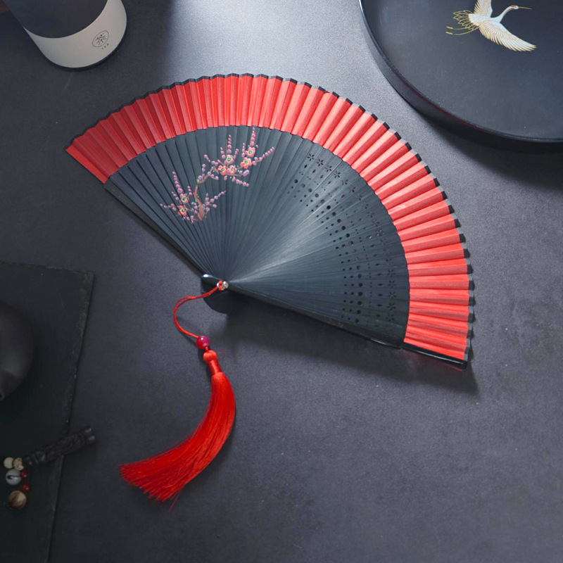 扇子折扇中红色易开合舞蹈扇古风