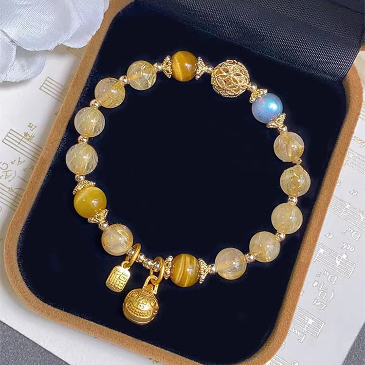 天然金发晶水晶月光石手链吞金兽