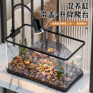阔庭鱼龟混养缸桌面鱼缸客厅专用缸鱼缸水族箱金鱼斑马孔雀鱼 新款