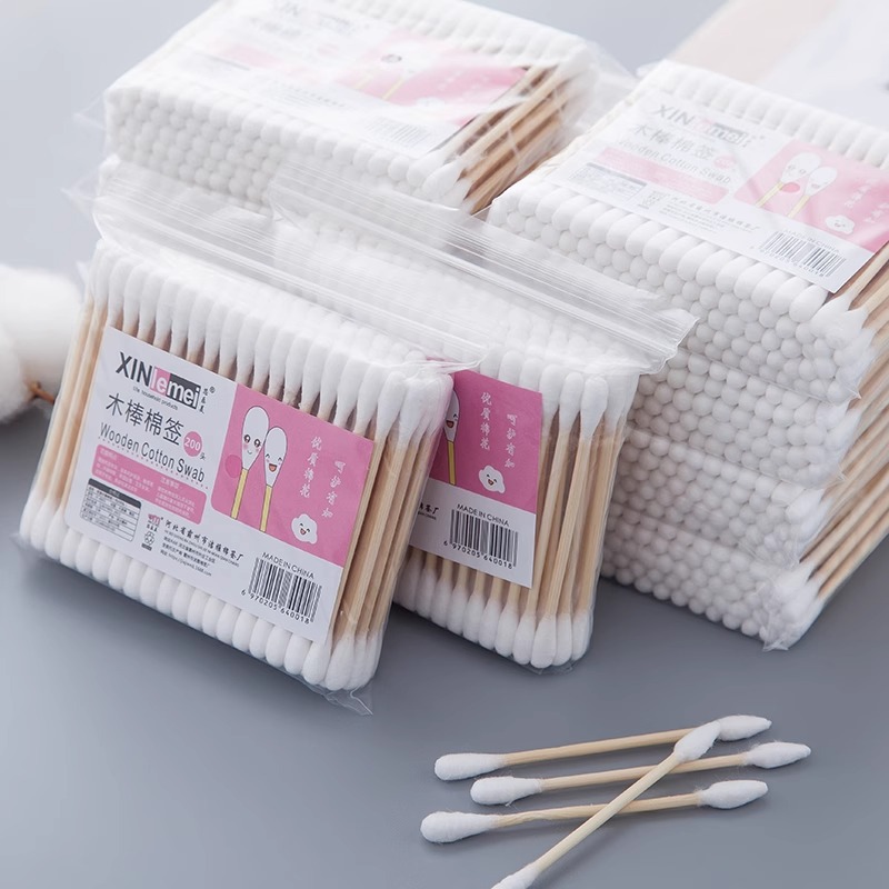 棉签工厂一次性化妆棉签淘耳用双头竹木棒棉棒袋装盒装
