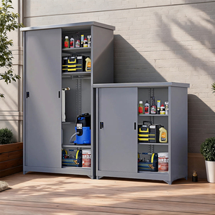 户外阳台柜防水防晒防潮储物柜推拉门衣柜室外多功能钢阳台收纳柜