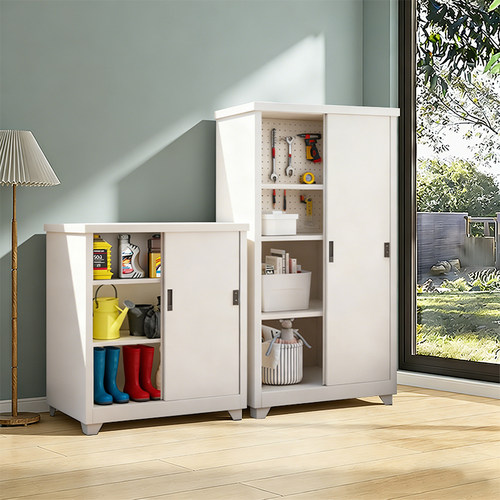 家用阳台推拉门衣柜花园储物柜户外防水防晒杂物柜靠墙一体钢制