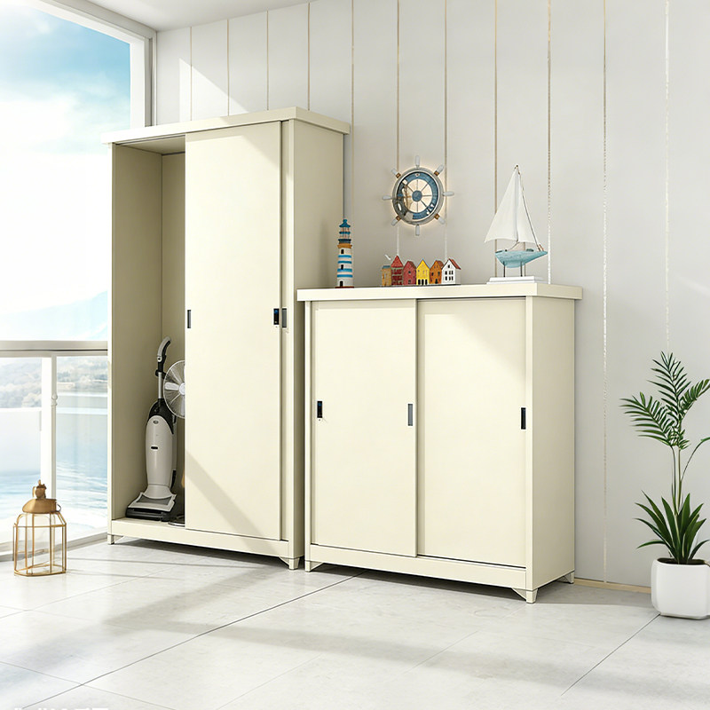 户外阳台柜室外防水防晒推拉门储物柜贾家用钢制一体杂物柜收纳柜