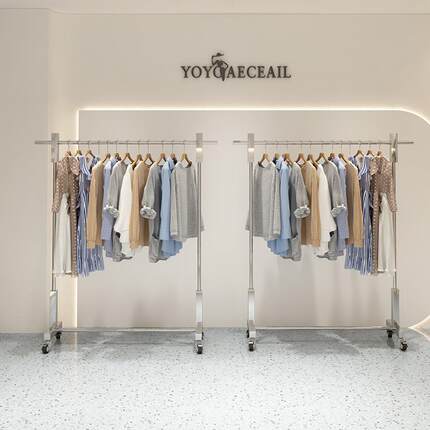 不锈钢服装店展示架中岛移动落地式陈列架衣帽架阳台客厅挂衣架