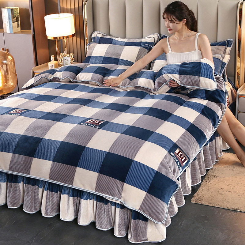 日本进口MUJIE加厚牛奶绒四件套保暖双面珊瑚绒被套法兰绒床裙,床上用品,床裙,淘宝优惠券,粉丝福利购,淘宝优惠卷