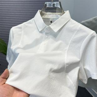 半袖 高端拼接短袖 宽松纯色运动休闲polo衫 翻领t恤男2025新款 男士