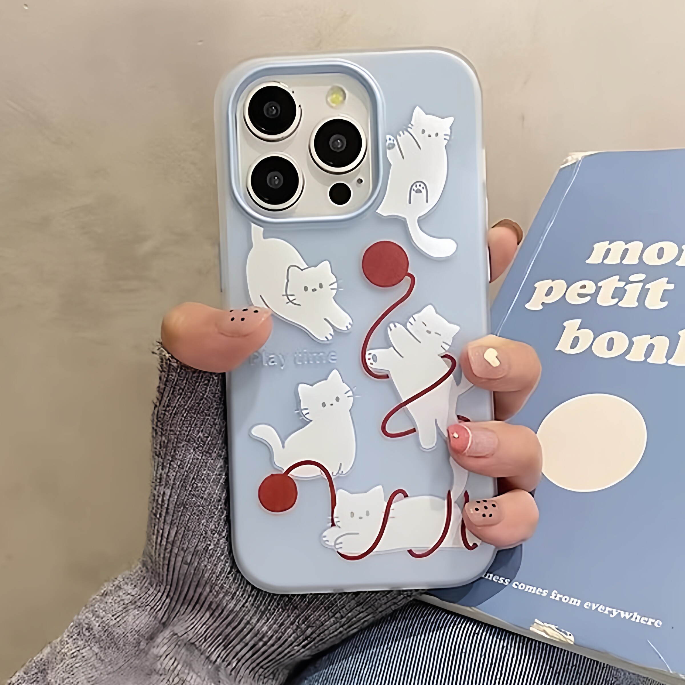 韩风可爱毛线球猫咪适用OPPOReno1514手机壳K12K13Turbo双层二合一FindX9Pro/X8S+学生A5活力版A58A93A96A97