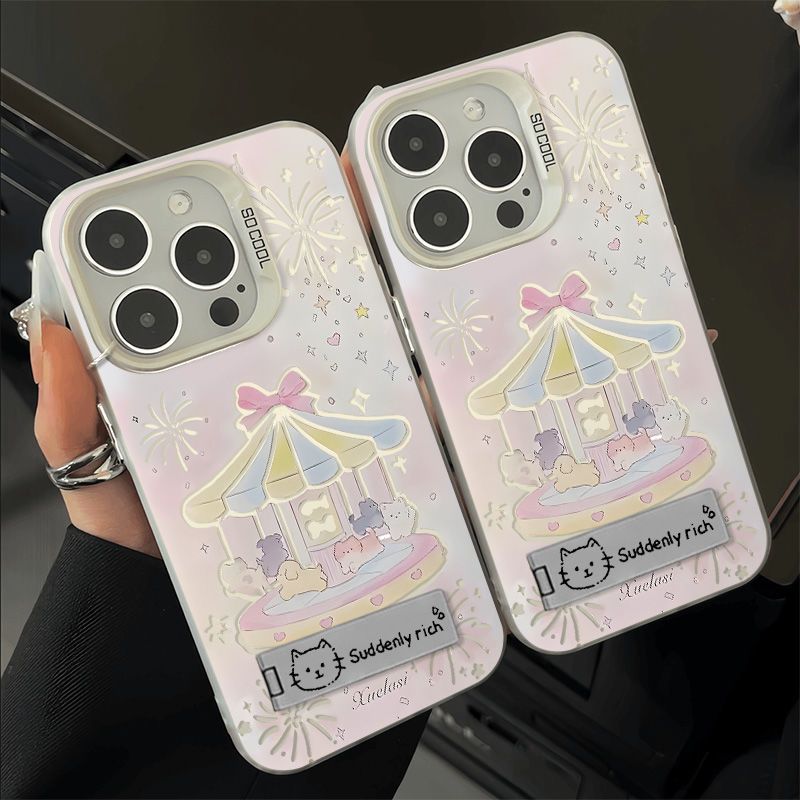 旋转木马支架适用iPhone17e/18Promax手机壳彩银磨砂苹果111213mini/141516Plus学生XRXS高级感SE3代7/8Plus