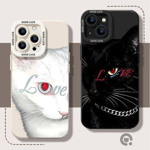 赤瞳黑白猫咪情侣适用苹果17e/18ProMax手机壳磨砂iPhone1615/14131211Pro学生XR/XS软SE3代6s/7/8Plus小红书
