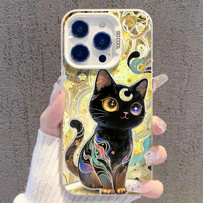 鎏金招财黑猫适用iPhone17e/18Promax手机壳彩银磨砂苹果1213mini/141516Plus学生XRXS高级感SE3代6s/78Plus