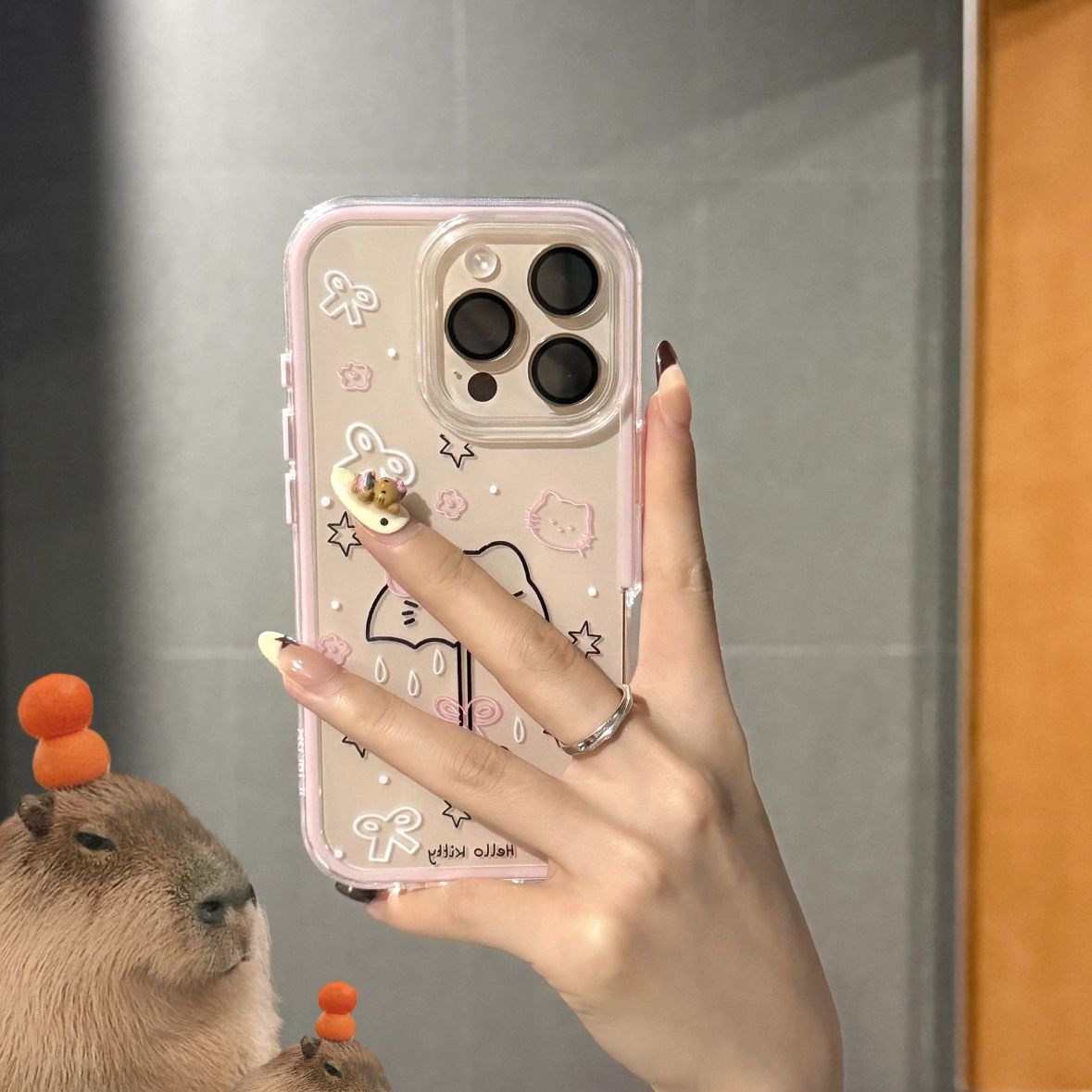 手绘雨伞kitty猫适用iQOOZ10TurboZ9Z8xZ7Z6手机壳透明可放卡片iQOONeo10Pro+987竞速版6SE少女生iQOOU3xU5e