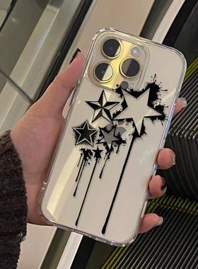 水墨黑色星星适用vivoY500y300y200iy100y93sy85y78y36m手机壳透明S30Prominis19s18s17s16学生X300X200x100S