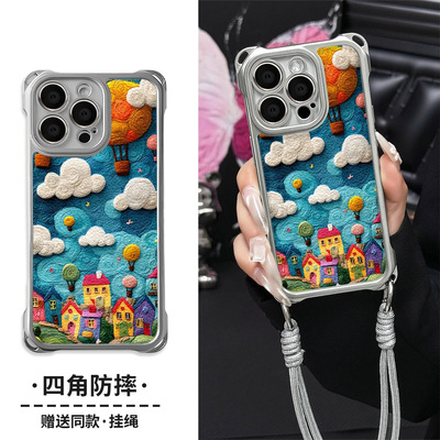绒空城堡小镇适用vivoY600Pro手机壳Y500i四角挂绳Y300T软边y78+y77y76sy53sy37y36my35+y30标准版y10少女生