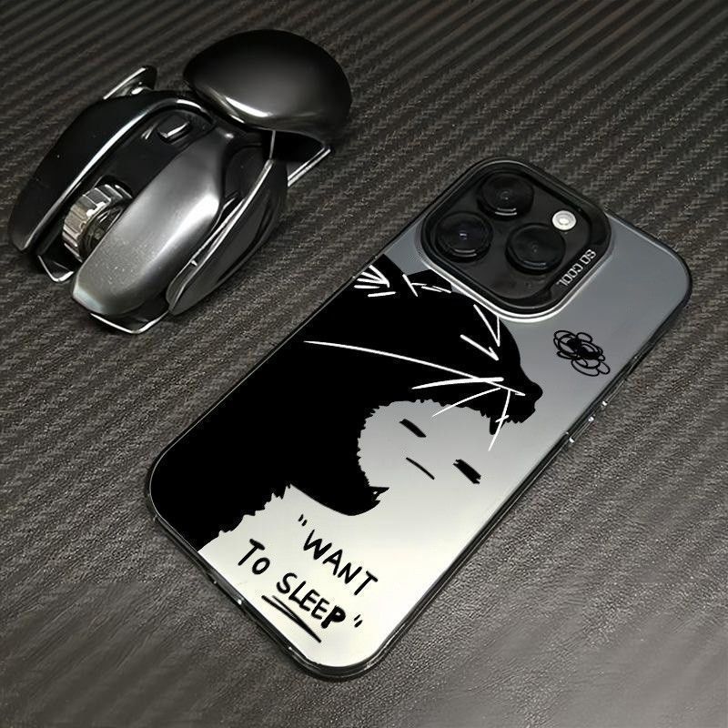 张嘴黑猫表情适用一加ACE6/5至尊版手机壳ACE5竞速版彩银磨砂一加13T/12/11男女学生OnePlusACE3V/2Pro保护套