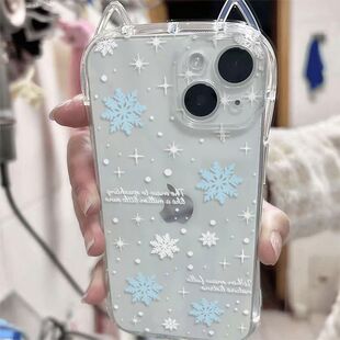 简约冬日雪花适用小米1415/17Promax手机壳civi3小蛮腰猫耳朵红米K80至尊版K70E软note15Pro+141312Turbo学生