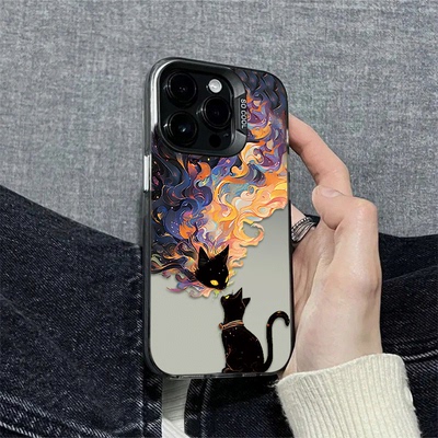 落日凡间黑猫适用iPhone17Air/16Promax手机壳彩银磨砂苹果1213mini/1415Plus学生XR/XS高级感SE3代6s/78Plus