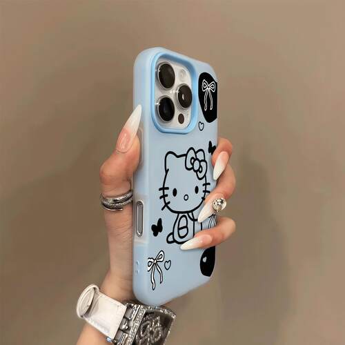 黑线条Kitty猫适用OPPOReno151413手机壳K12K13Turbo双层二合一FindX9/X8S+A6Pro学生A3A5活力版A58A93A96A97