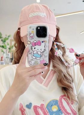 涂鸦蝴蝶结KT猫挂链适用OPPOReno141312109Pro手机壳K12Plus白底FindX8S+/x7Ultra少女A5活力版A72A58xA96A97