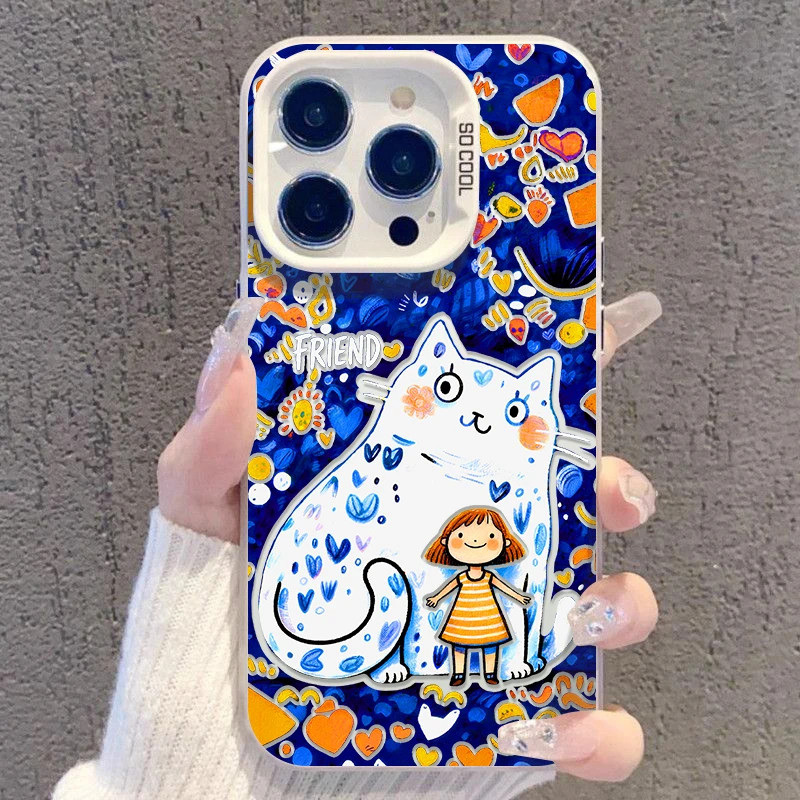 大猫和小女孩适用iPhone17Air/16Promax手机壳彩银磨砂苹果1213mini/1415Plus学生XRXS高级感SE3代6s/78Plus