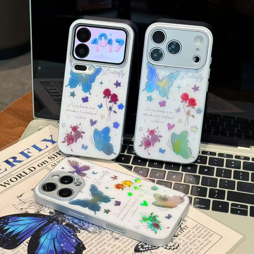 炫彩蝴蝶花朵适用一加Turbo6V手机壳ACE5至尊版1+15T1312/11/10Pro金属漆玻璃壳一加ACE2/3V学生1+ACE5竞速版