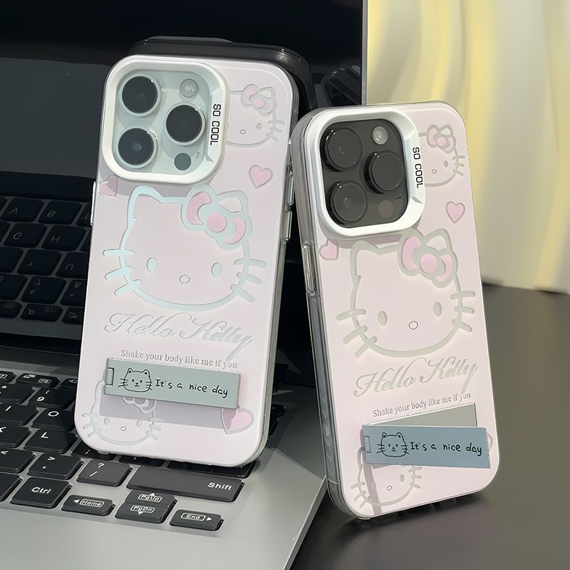 粉色猫咪支架适用OPPOReno16手机壳K15Pro+K12sK13Turbo彩银磨砂FindX9X8S+A7ProMax学生A3A5活力版A58A96A97