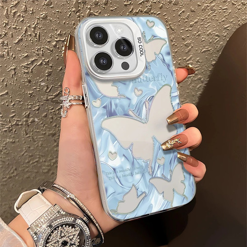 蓝色唯美蝴蝶适用GT8真我Neo7Turbo手机壳GTNeo5/Neo6SE彩银磨砂Realme151413Pro+少女生高级感V70sV60V50V25