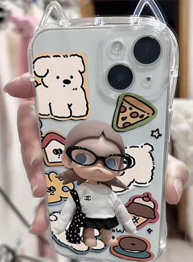 墨镜嘎子姐适用vivoY500手机壳Y300Pro小蛮腰猫耳朵y300Ty200i软y100y78+学生y78m小红书同款y77Ey76sy74s