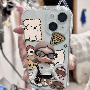 墨镜嘎子姐适用小米1415/17Promax手机壳civi3小蛮腰猫耳朵红米K80至尊版K70E软note15Pro+141312Turbo学生