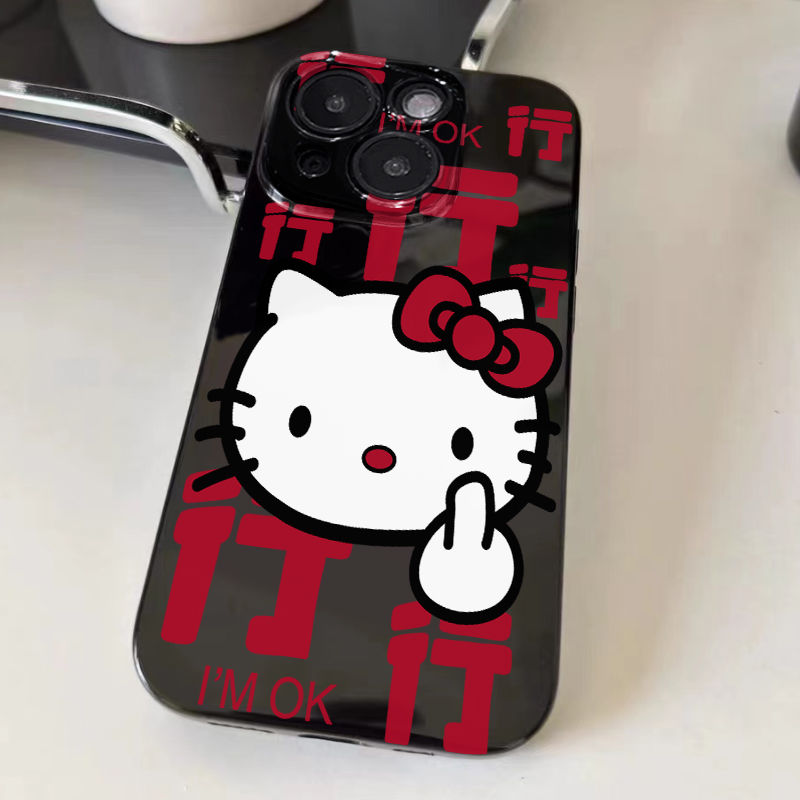 中指Kitty凯蒂猫适用苹果17Air/16ProMax手机壳黑色iPhone1514131211Pro学生XRXSmax软SE3代78Plus小红书同款