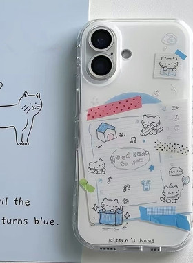 可爱便签小猫适用OPPOReno1514手机壳K12K13Turbo白底FindX9Pro/X8S+x7Ultra少女A6iA5活力版A53A72A58A96A97