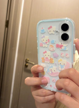 可爱蛋糕满屏KT猫适用vivoy300iy78+y73sy37y36my30Y17s手机壳x200S透明可放卡片少女生S30ProminiS19S18S17t
