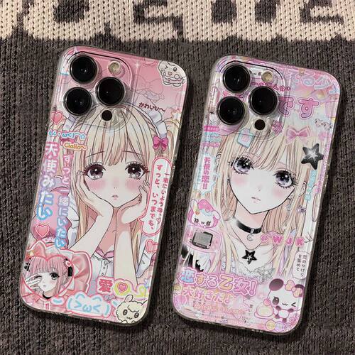 漫画风少女适用GT8Pro真我Neo7Turbo手机壳透明Realme1513Pro+V70V60V50V30V25V20V15V13学生Q2Q3iQ5狂欢版