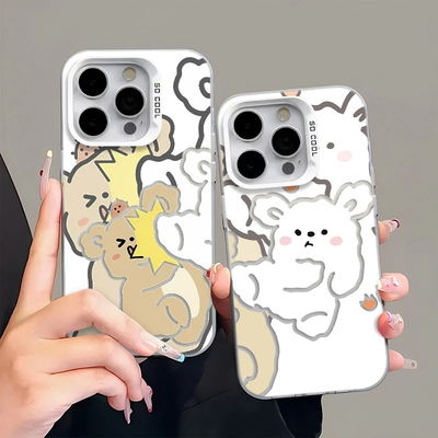 情侣挨揍熊适用iPhone17Air/16Promax手机壳彩银磨砂苹果111213mini/1415Plus学生XRXS高级感SE3代6s/78Plus