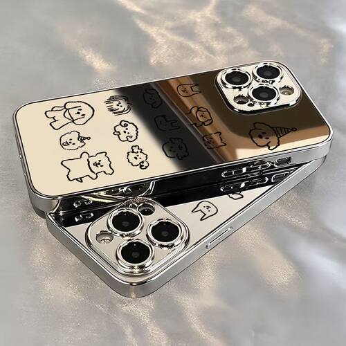 简笔线条小狗适用苹果17Air/16ProMax手机壳镜面iPhone15/14/13/1211Promax电镀XR/XS学生SE3代7/8Plus小红书