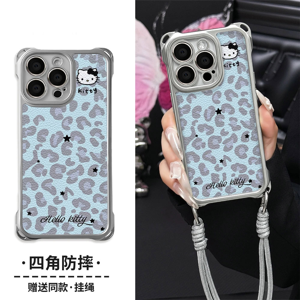 蓝色豹纹Kitty猫适用iQOOZ11Z10Turbo+Z9Z8手机壳四角挂绳爱酷iQOO15T1312软边iQOONeo11109SPro+87竞速版6SE