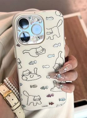 满屏线条猫咪适用vivoy300y100iy78y76sy36mY17s手机壳T1x双层二合一x200SX100少女学生s30Prominis19s18s17