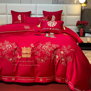 婚庆床品四件套全棉结婚陪嫁喜被床上用品十一件套床笠被罩八 中式