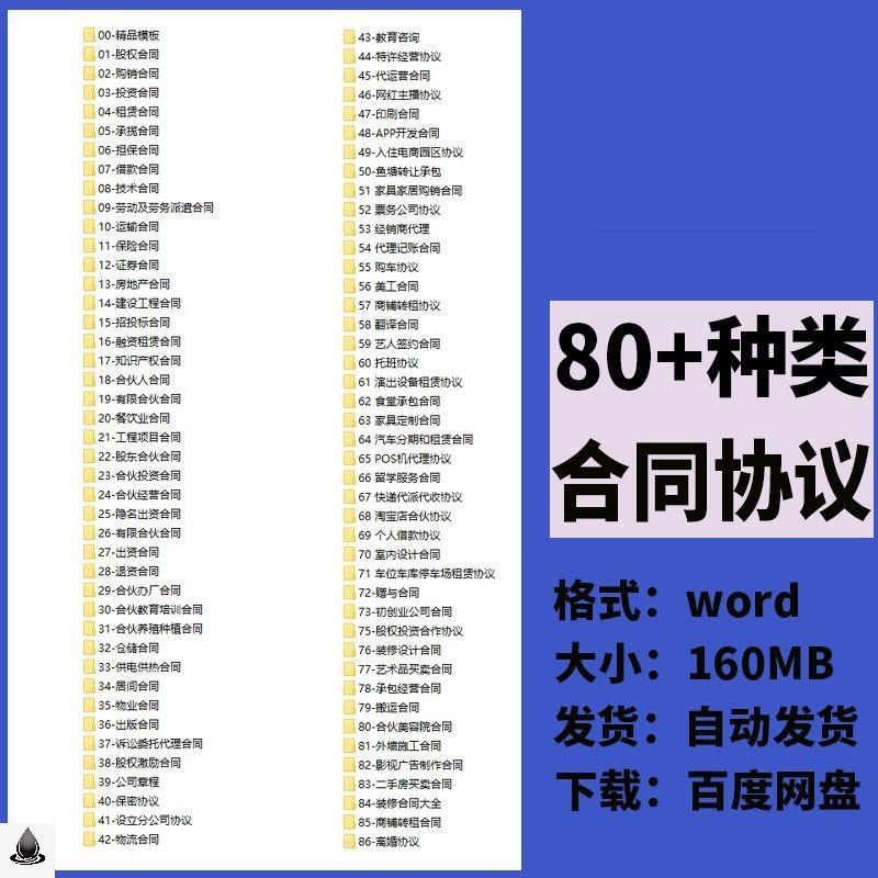 各行各业合同协议大全范本模板购销股权租赁劳动装修餐饮合伙word