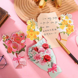 新年母亲节太阳花花束立体贺卡跨境生日感谢卡祝福卡带信封
