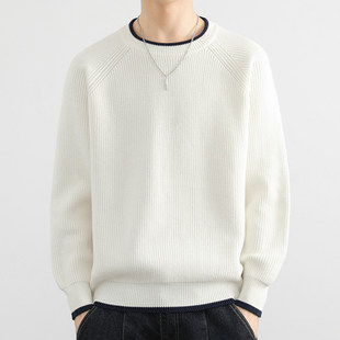 青少年宽松潮流撞色纯棉冬装 针织衫 线衣 冬季 纯色简约加厚毛衣男士
