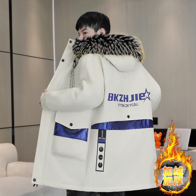 羽绒棉服男中长款冬季加绒加厚