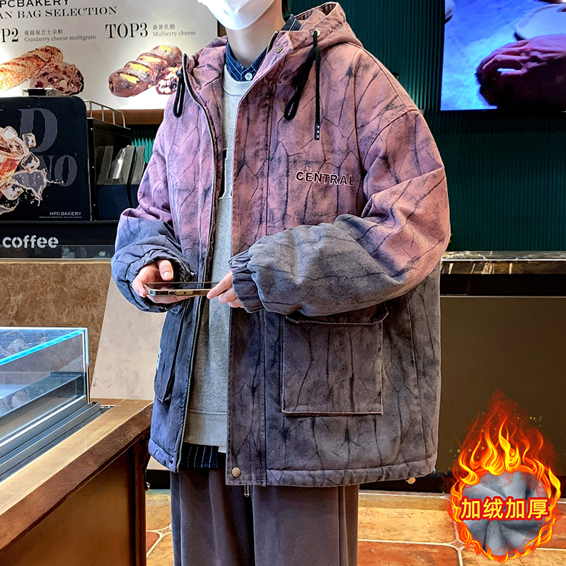 个性牛仔棉衣男新款冬季加绒加厚