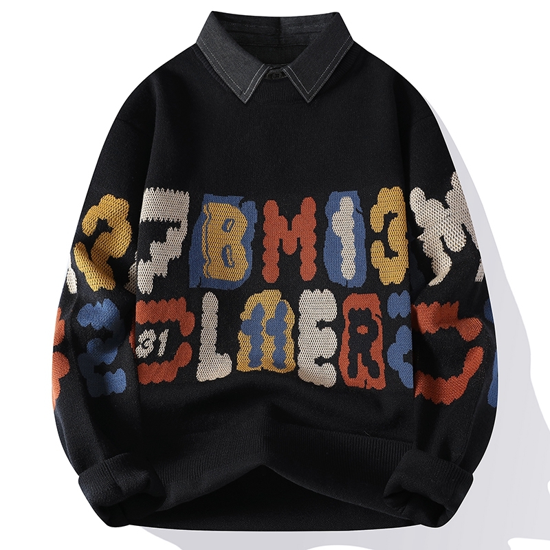 毛衣男秋冬季新款加绒保暖衬衫领