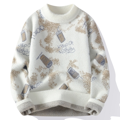 水貂绒毛衣男士冬季加绒加厚保暖