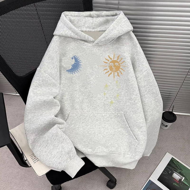 青少年日月与天体印花连帽卫衣男